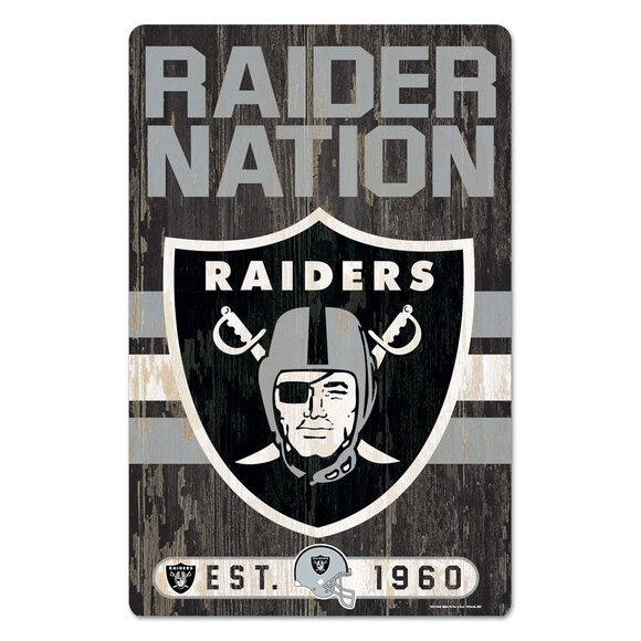 NFL Oakland Raiders Wood Sign Slogan Distressed Man Cave Football New Black - Picture 1 of 3